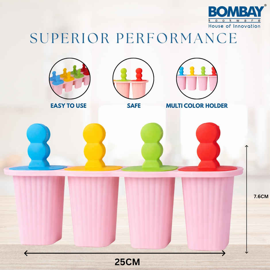 Bombay Kookware Manual Ice Cream Maker | 8 Popsicles Pink Colour Base