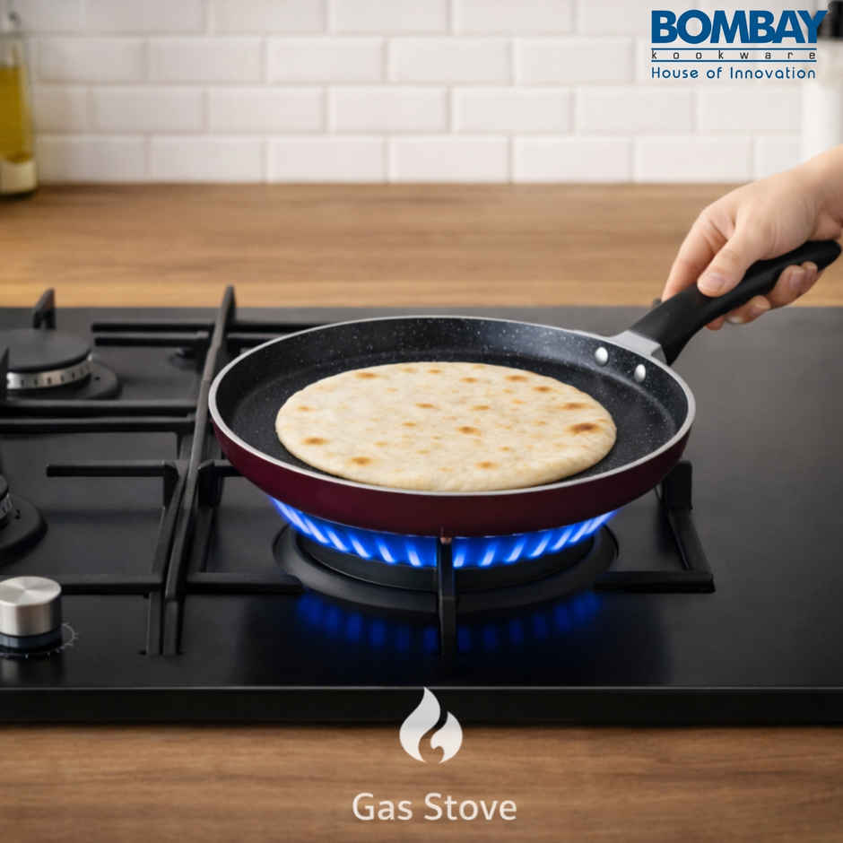 Bombay Kookware Aluminium Non-Stick Dosa Tawa - 24 cm Diameter | Maroon Marble Finish