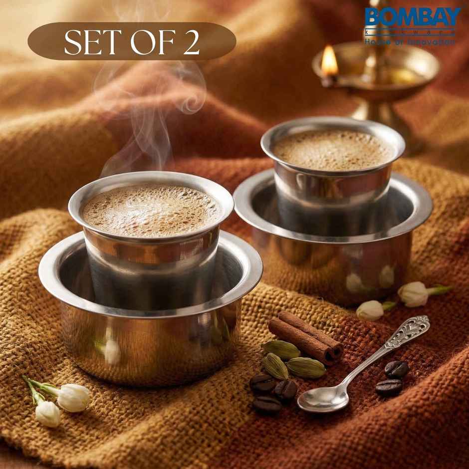 Bombay Kookware Stainless Steel Coffee Cup Dabara & Tumbler For Filter Coffee/Tea (Set Of 2)
