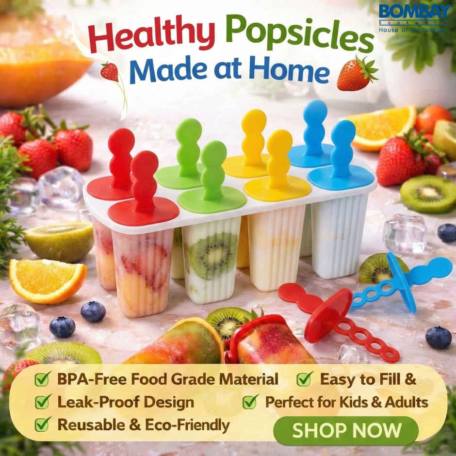Bombay Kookware Manual Ice Cream Maker | 8 Popsicles White Colour Base