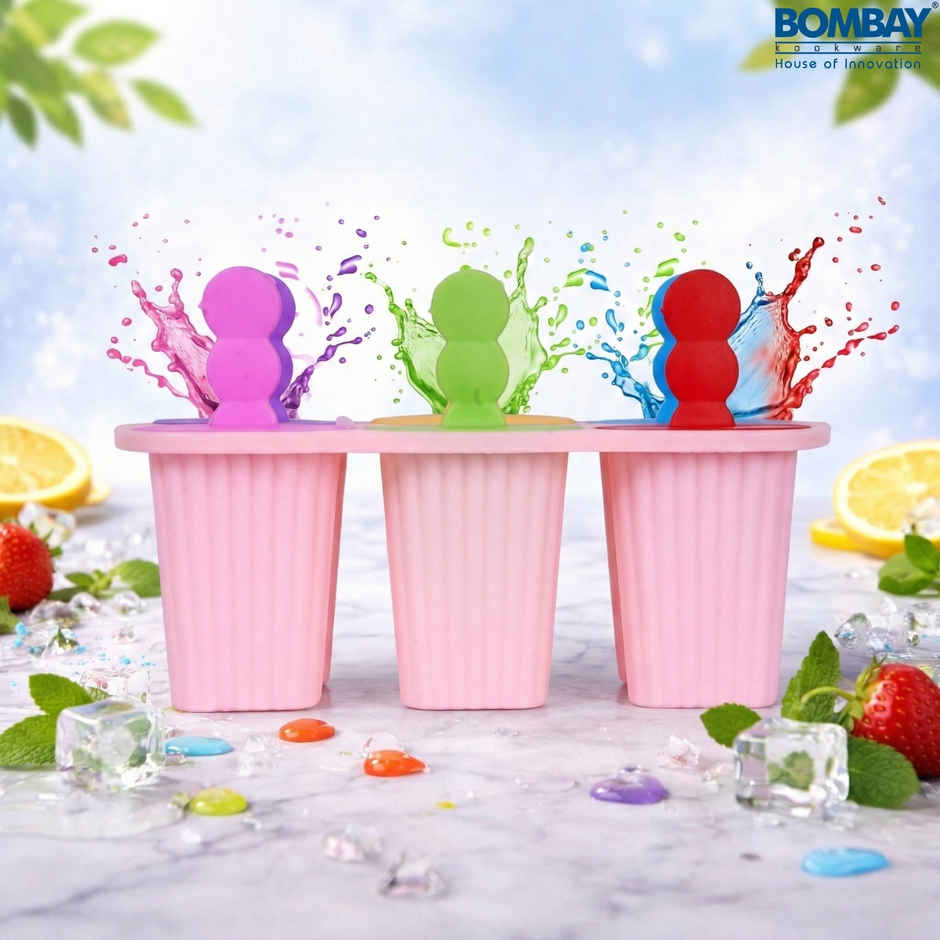 Bombay Kookware Manual Ice Cream Maker | 6 Popsicles Pink Colour Base