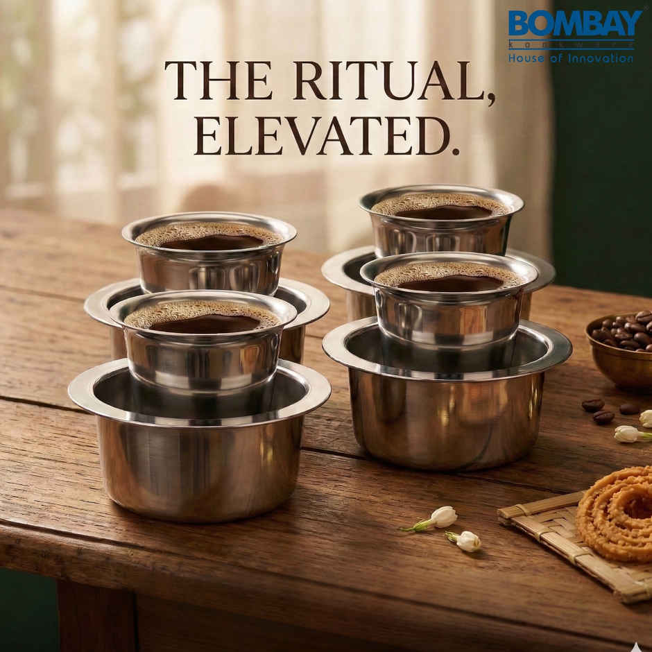 Bombay Kookware Stainless Steel Coffee Cup Dabara & Tumbler For Filter Coffee/Tea (Set Of 4)