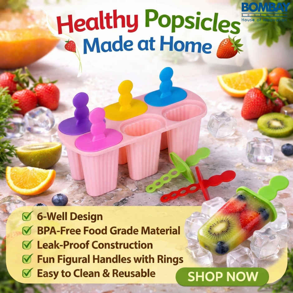 Bombay Kookware Manual Ice Cream Maker | 6 Popsicles Pink Colour Base