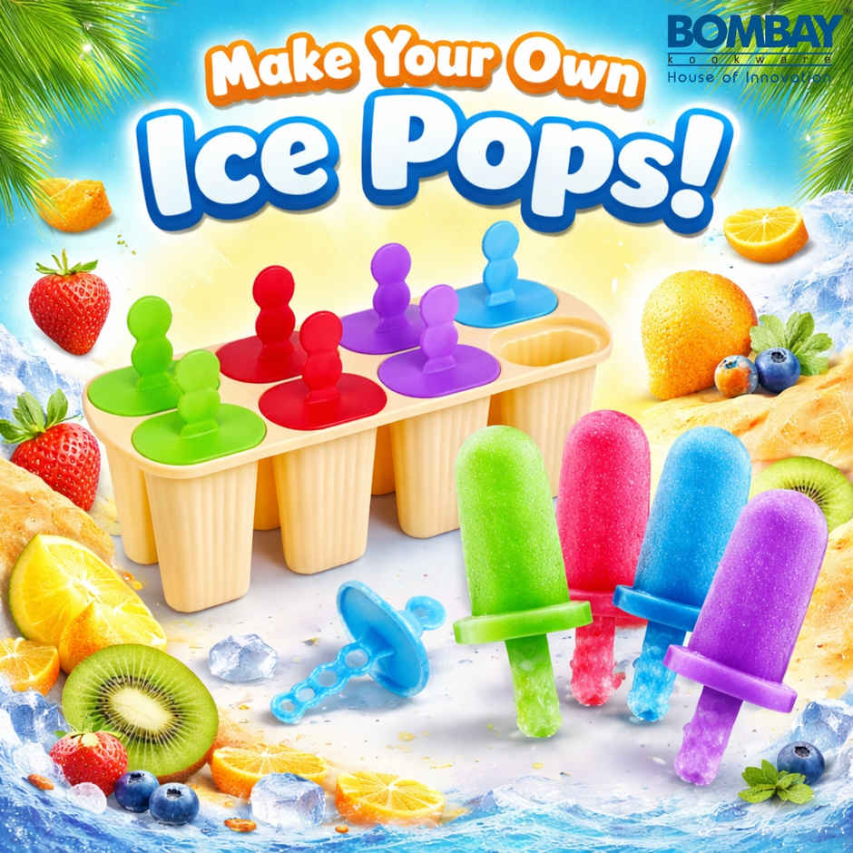 Bombay Kookware Manual Ice Cream Maker | 8 Popsicles Yellow Colour Base