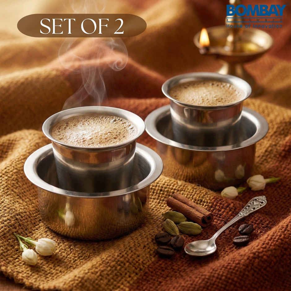 Bombay Kookware Stainless Steel Coffee Cup Dabara & Tumbler For Filter Coffee/Tea (Set Of 2)