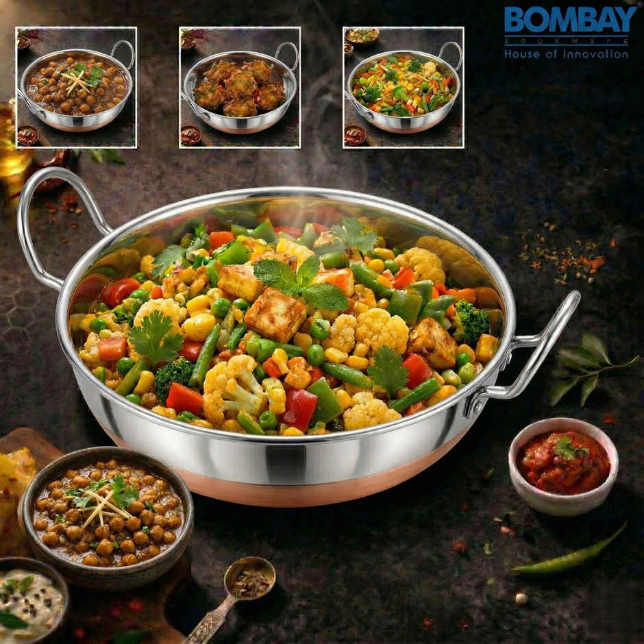 Bombay Kookware Stainless Steel Kadai With Copper Bottom (2 Ltr)