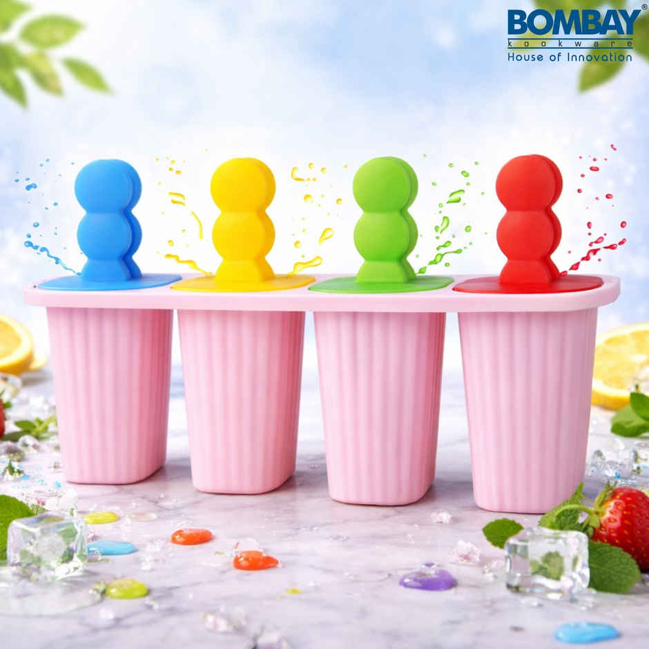 Bombay Kookware Manual Ice Cream Maker | 8 Popsicles Pink Colour Base