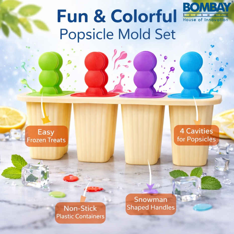 Bombay Kookware Manual Ice Cream Maker | 8 Popsicles Yellow Colour Base
