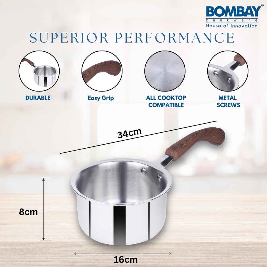Bombay Kookware Triply Sauce Pan | 14cm | Induction Compatible