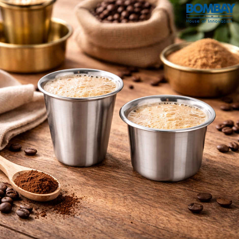 Bombay Kookware Stainless Steel Coffee Cup Dabara & Tumbler For Filter Coffee/Tea (Set Of 2)