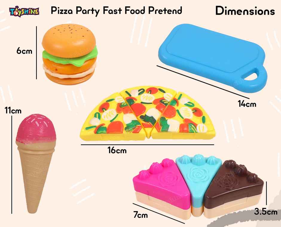 Toyshine Pizza Party Fast Food Pretend Cooking & Cutting Play Set Toy For Kids - Assorted