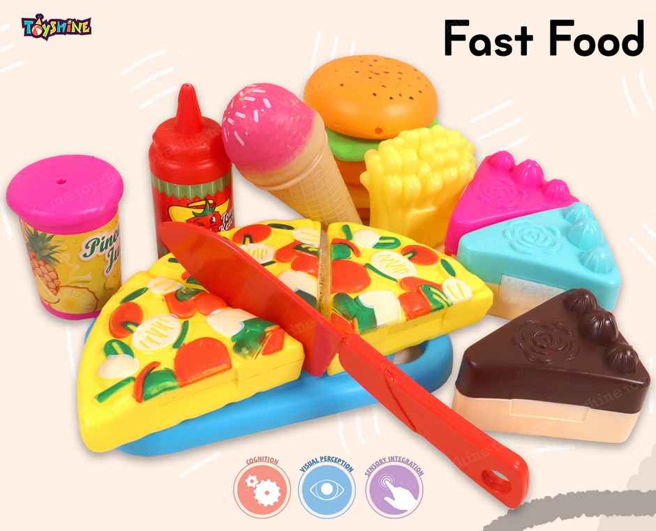 Toyshine Pizza Party Fast Food Pretend Cooking & Cutting Play Set Toy For Kids - Assorted