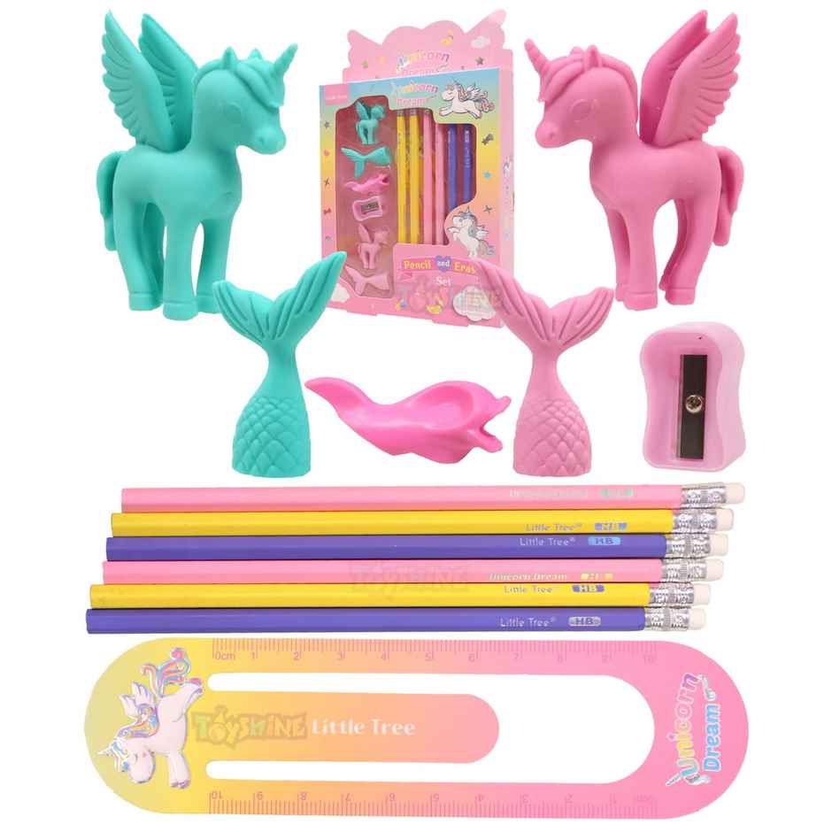 Toyshine Pack of 13 Unicorn Mermaid Erasers & Stationery Set