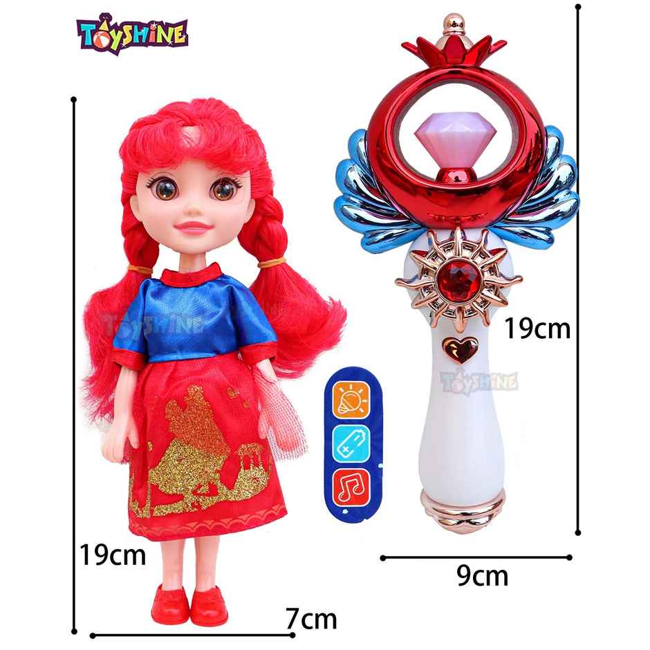 Toyshine Pack of 2 Magic Wand & Doll Combo Red Dazzler
