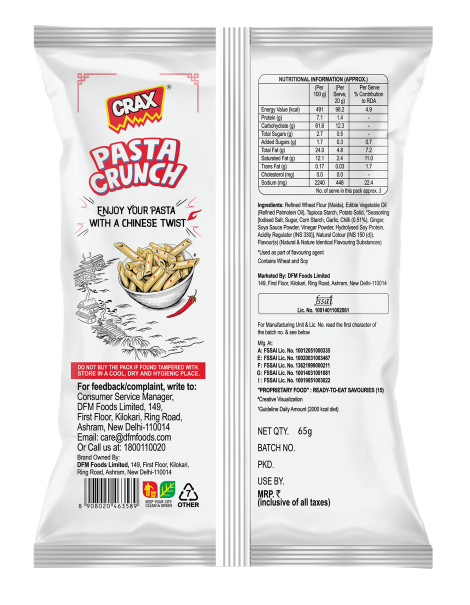 Crax Pasta Crunch Chinese Tadka Puff Snacks