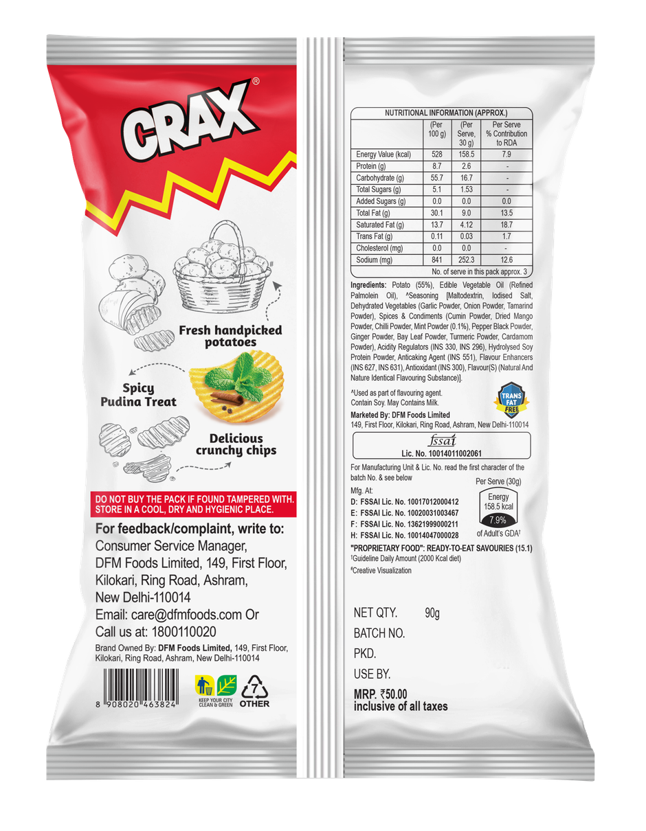 Crax Pudina Potato Chips Snacks