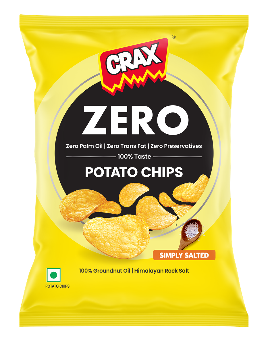 Crax Zero Classic Salted Potato Chips Snacks - No Palm Oil With Himalayan Rock Salt