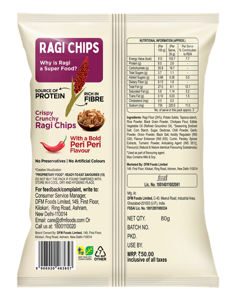 Crax Peri Peri Ragi Chips  - High Protein Millet Snacks
