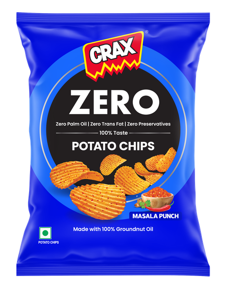 Crax Zero Masala Punch Potato Chips Snacks - No Palm Oil