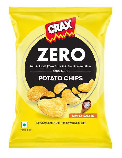 Crax Zero Classic Salted Potato Chips Snacks - No Palm Oil, Himalayan Rock Salt