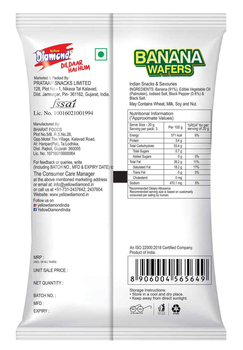 Yellow Diamond Salt N Pepper Banana Chips