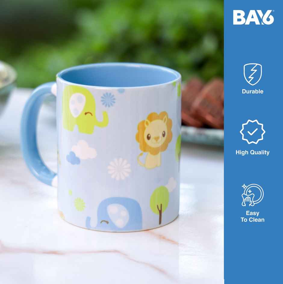 BAY6 Stoneware Kids Milk Mug Smiley - 420 ml- Blue & White