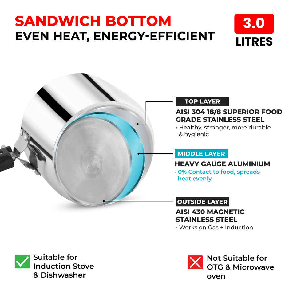 Master Stainless Steel Inner Lid Pressure Cooker 3 L, Gas and Induction Stove Compatible