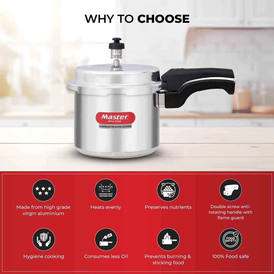 Master Aluminium Outer Lid Pressure Cooker 3 L, Gas and Induction Stove Compatible