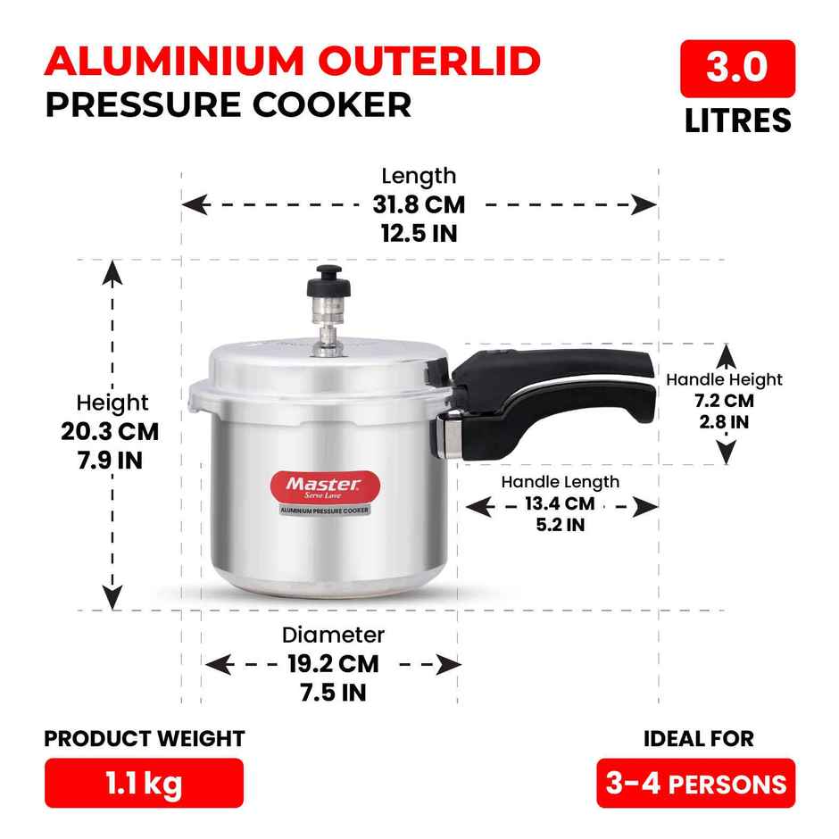 Master Aluminium Outer Lid Pressure Cooker 3 L, Gas and Induction Stove Compatible