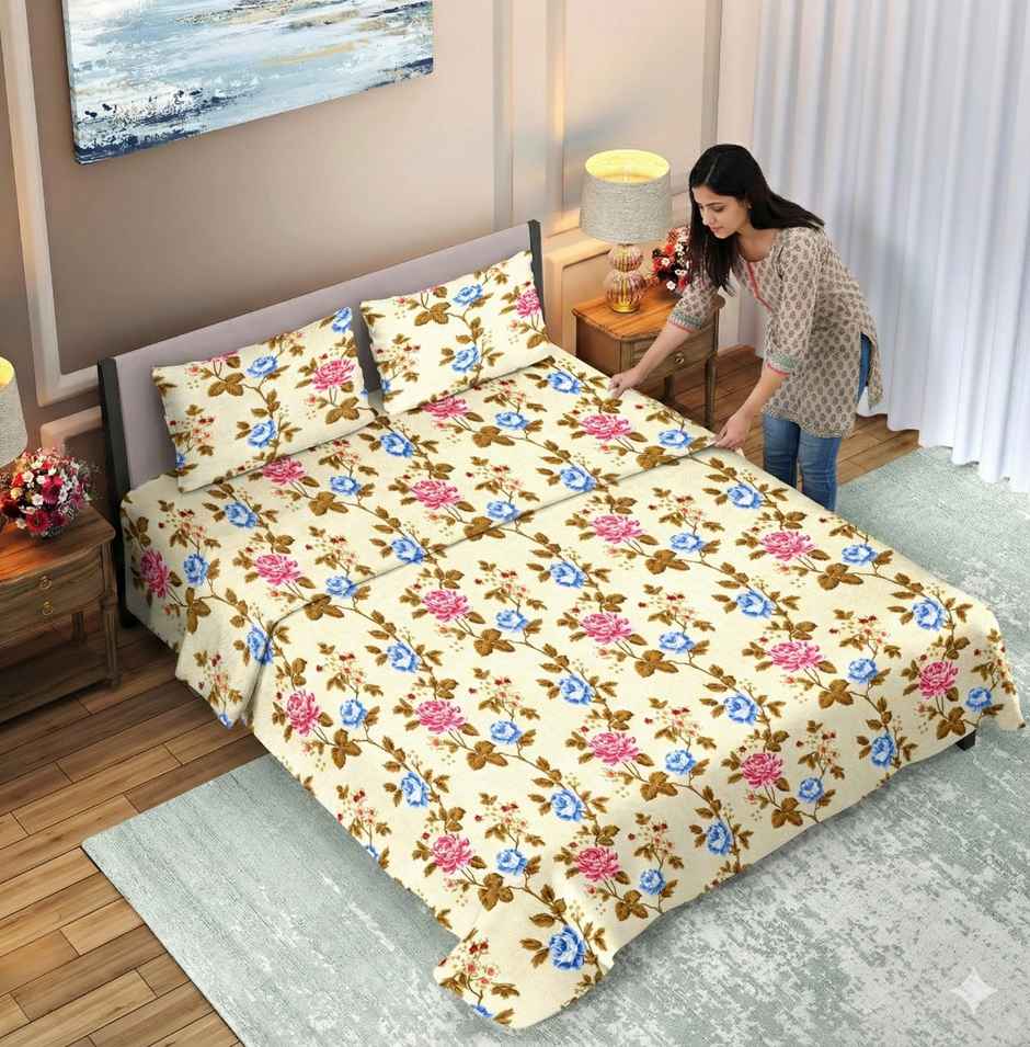 Dream Living Double Bedsheet Set | Cream - 210 x 220 cm