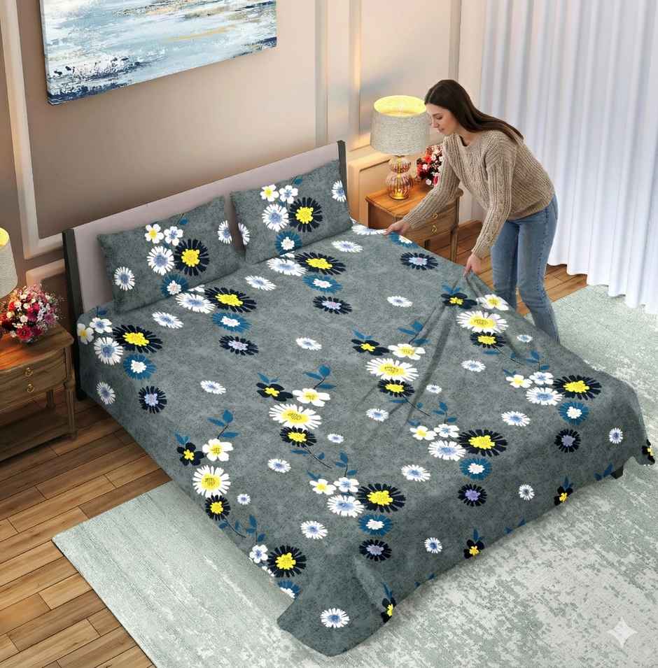 Dream Living Double Bedsheet Set | Grey - 210 x 220 cm