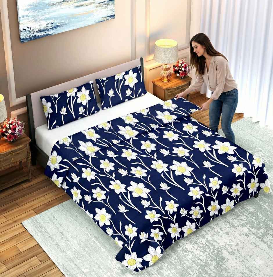 Dream Living Double Bedsheet Set | Navy 210 X 220 cm