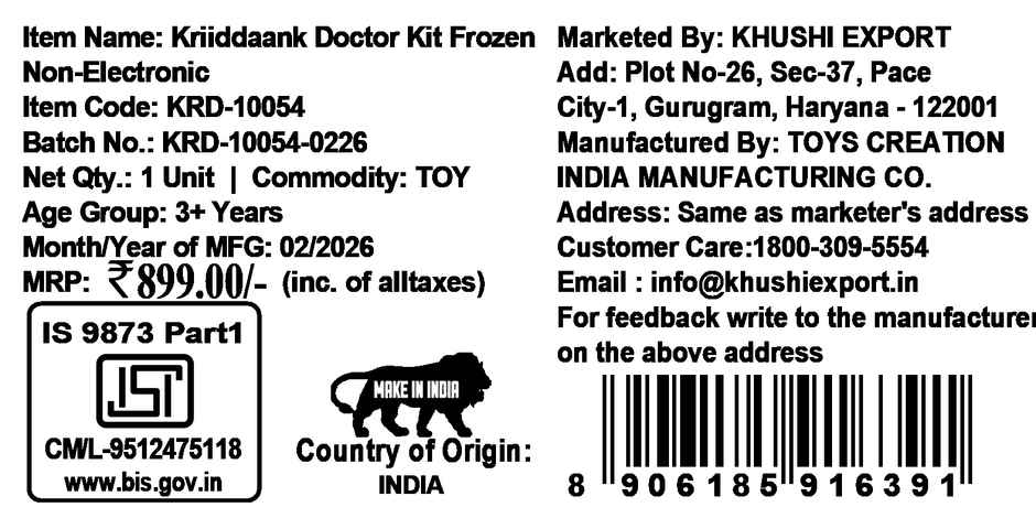 Kriiddaank Disney Frozen Medical Kit with Stethoscope, Syringe & Accessories (8 Pcs) Non Electric