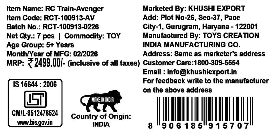 Kriiddaank Marvel Avengers RC Train Toy with Remote Control, Lights and Sounds, Rechargeable EMU