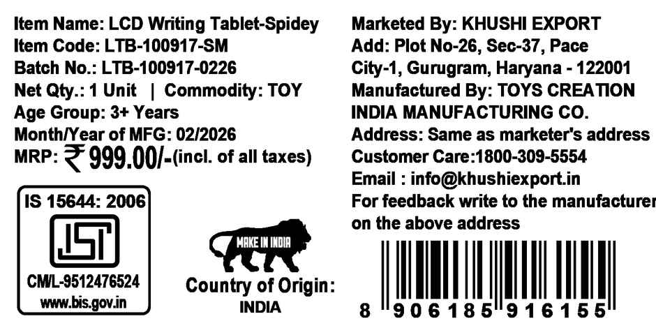 Kriiddaank Spiderman LCD Writing Tablet 10.5 Inch Electronic Drawing Pad Toddler Travel Slate Gift