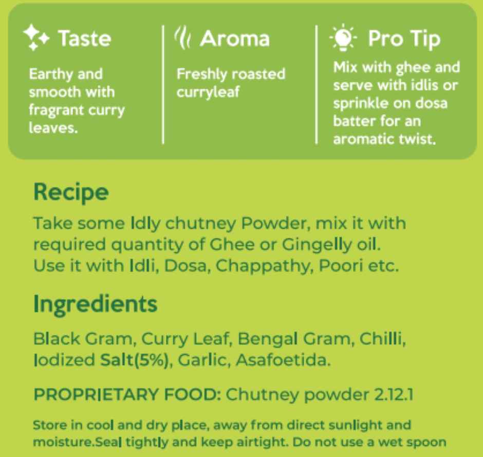 BVeg Podi Delights Smooth Curry Leaf Idly Chutney Powder