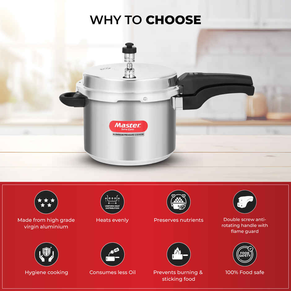 Master Aluminium Outer Lid Pressure Cooker 5 L, Gas and Induction Stove Compatible
