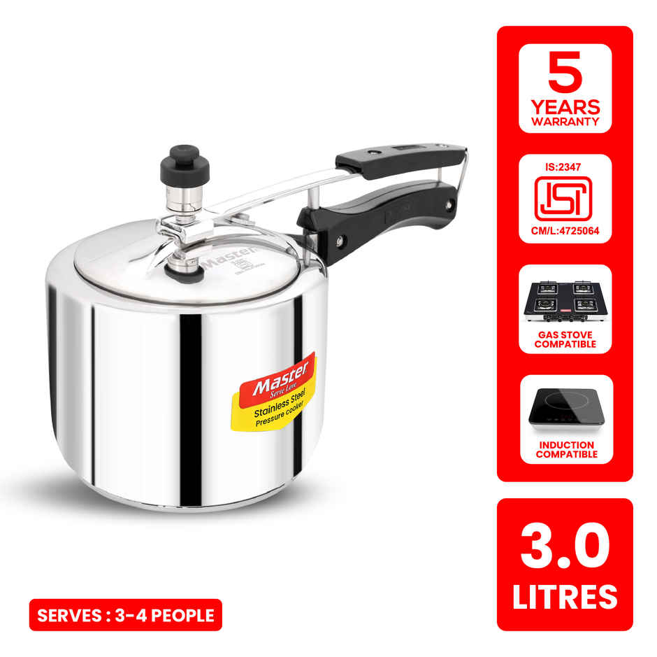 Master Stainless Steel Inner Lid Pressure Cooker 3 L, Gas and Induction Stove Compatible