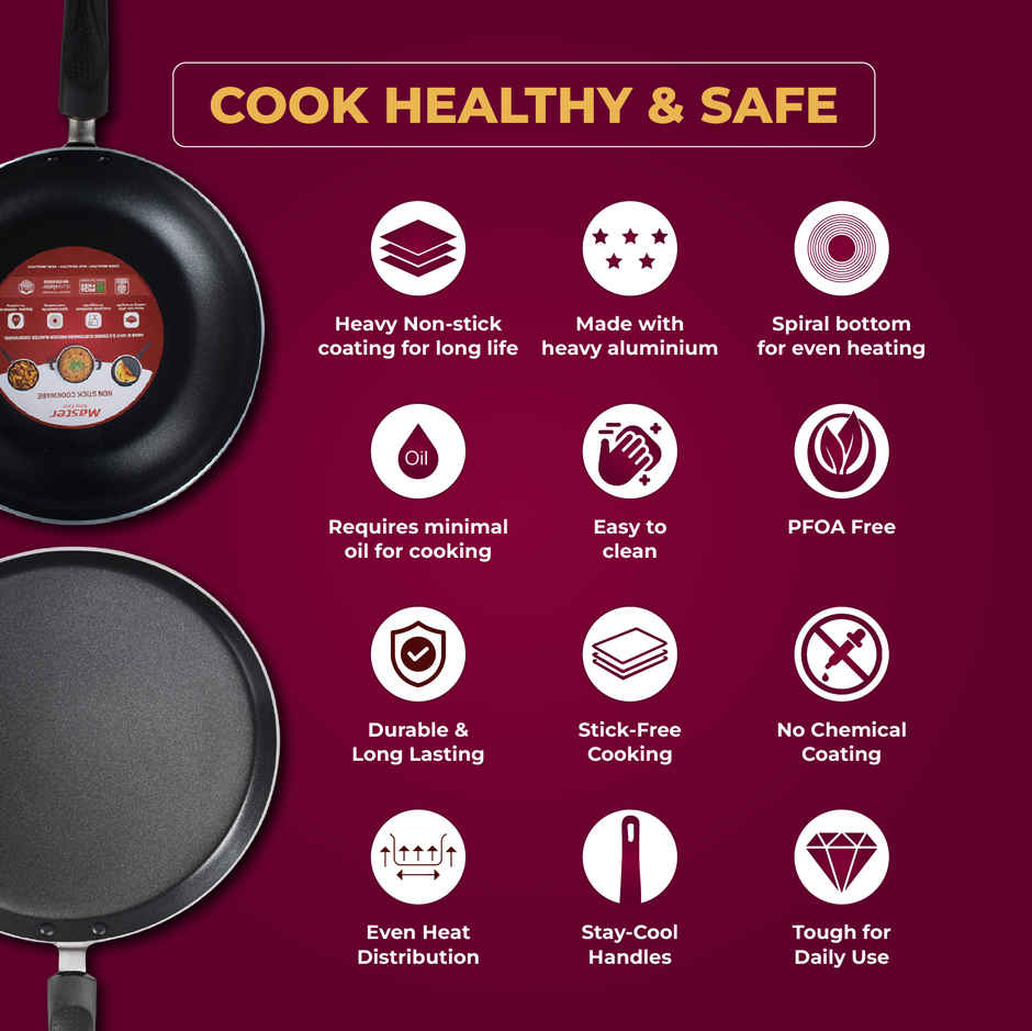 Master Non Stick Twin Pack Dosa Tawa 26 cm + Fry pan 24 cm, Induction Base, ISI Certified