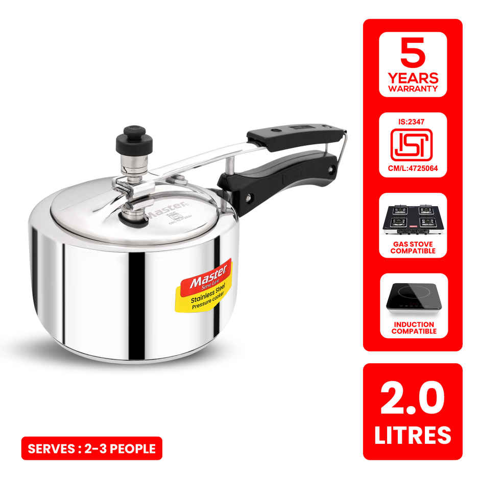 Master Stainless Steel Inner Lid Pressure Cooker 2 L, Gas and Induction Stove Compatible