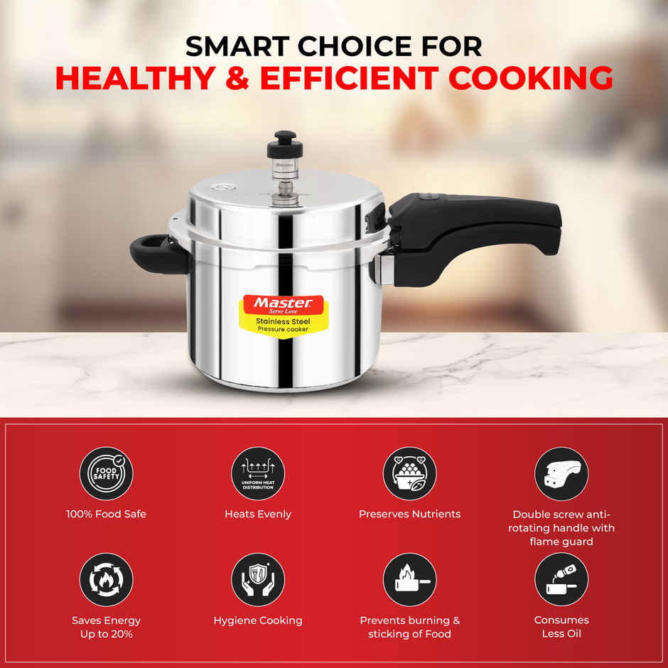 Master Stainless Steel Outer Lid Pressure Cooker 3 L, Gas and Induction Stove Compatible