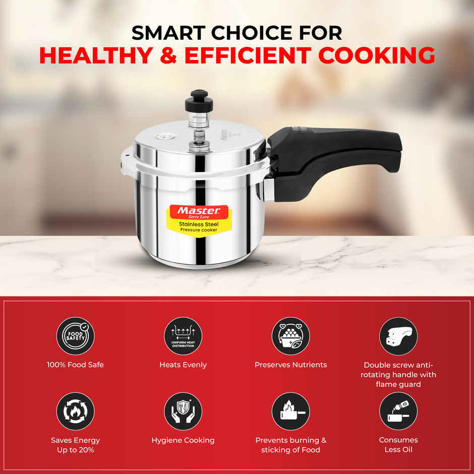 Master Stainless Steel Outer Lid Pressure Cooker 1.5 L, Gas and Induction Stove Compatible