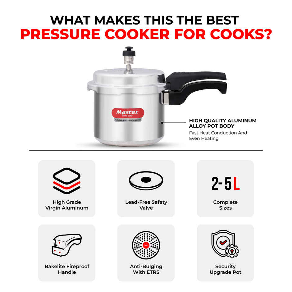 Master Aluminium Outer Lid Pressure Cooker 3 L, Gas and Induction Stove Compatible