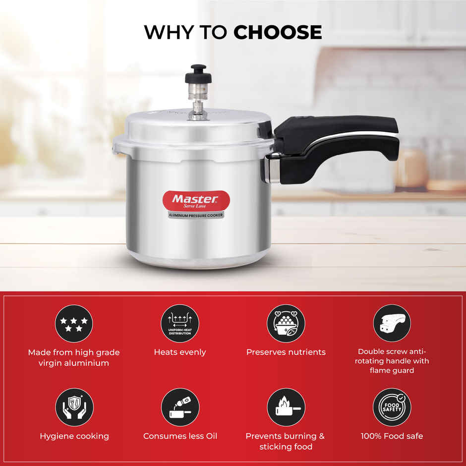 Master Aluminium Outer Lid Pressure Cooker 3 L, Gas and Induction Stove Compatible