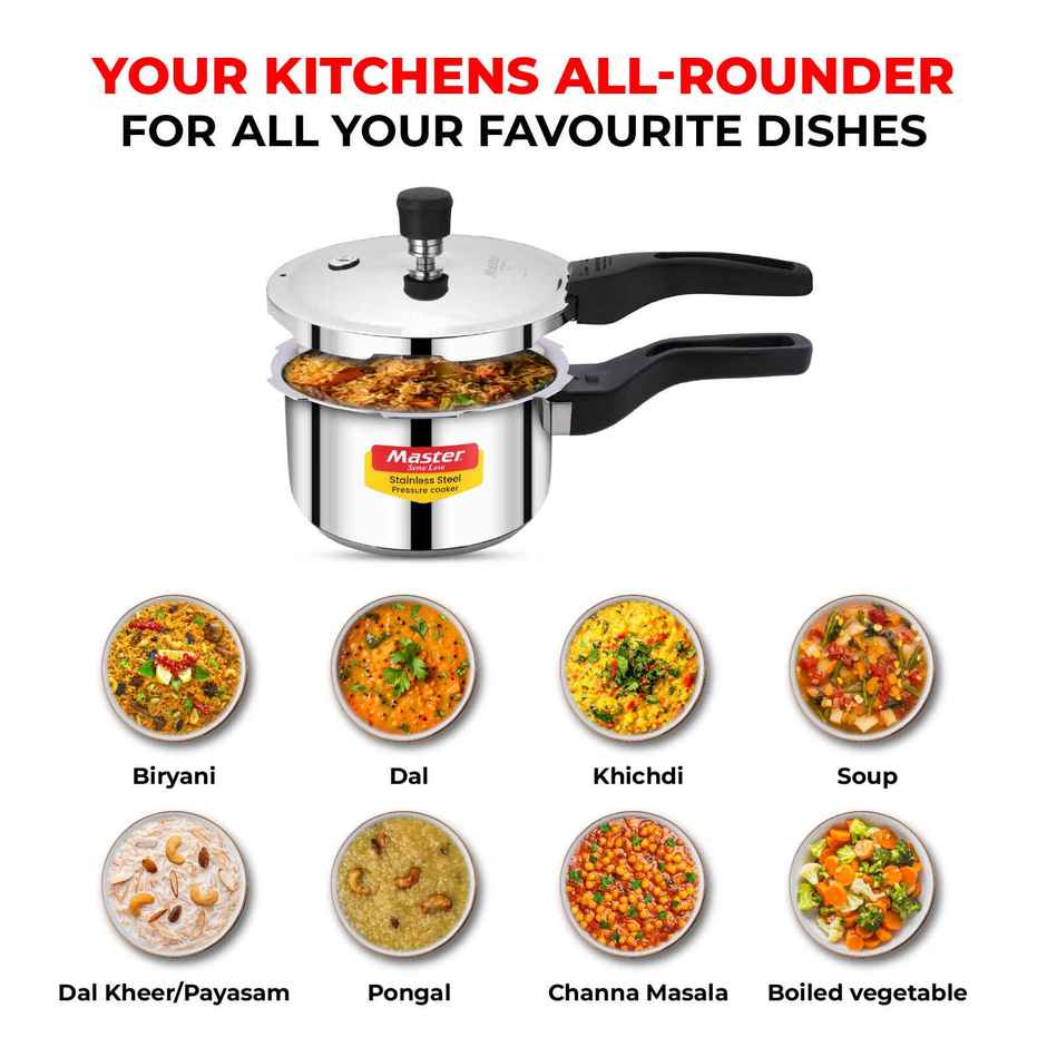 Master Amora Stainless Steel Outer Lid Pressure Cooker 2L, Gas And Induction Stove Compatible