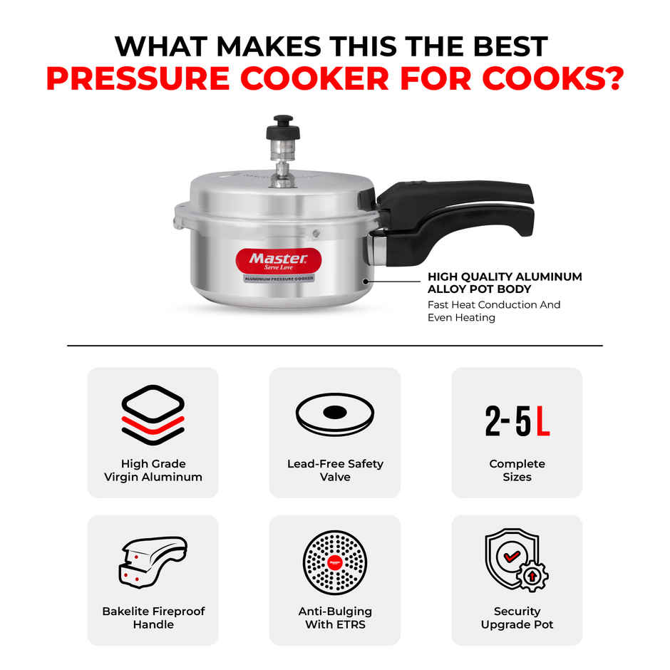 Master Aluminium Outer Lid Pressure Cooker 2 L, Gas and Induction Stove Compatible