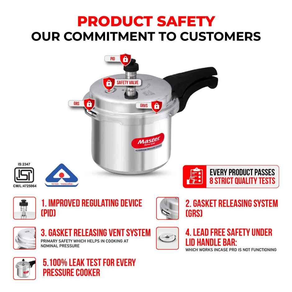 Master Aluminium Outer Lid Pressure Cooker 3 L, Gas and Induction Stove Compatible