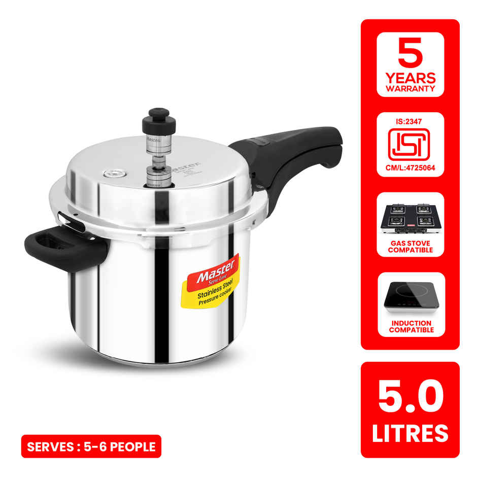 Master Stainless Steel Outer Lid Pressure Cooker 5 L, Gas and Induction Stove Compatible