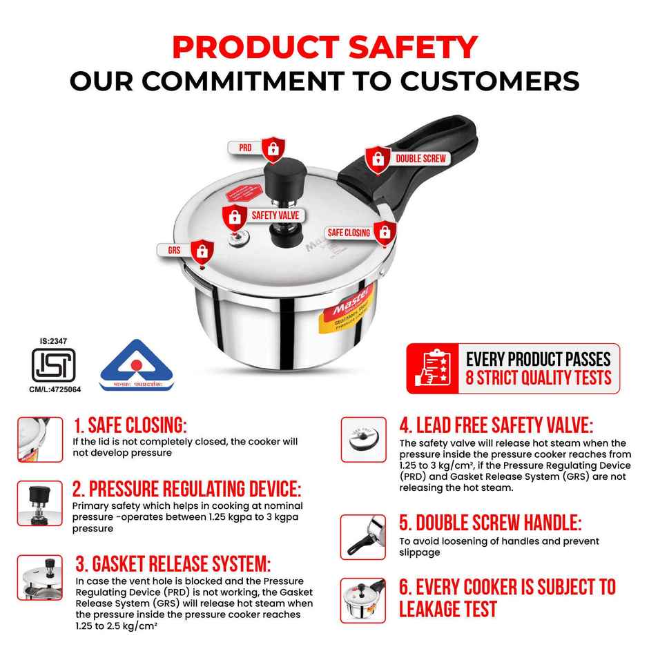 Master Amora Stainless Steel Outer Lid Pressure Cooker 2L, Gas And Induction Stove Compatible