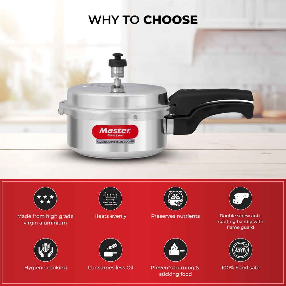 Master Aluminium Outer Lid Pressure Cooker 2 L, Gas and Induction Stove Compatible